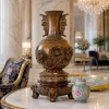 HD277-2-Luxury Chinese Feng Shui Hand-Carved Wood Decorative Display Vase with Polyresin Red Stones (1)