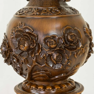 HD277-2-Luxury Chinese Feng Shui Hand-Carved Wood Decorative Display Vase with Polyresin Red Stones (11)