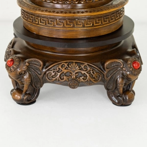 HD277-2-Luxury Chinese Feng Shui Hand-Carved Wood Decorative Display Vase with Polyresin Red Stones (14)