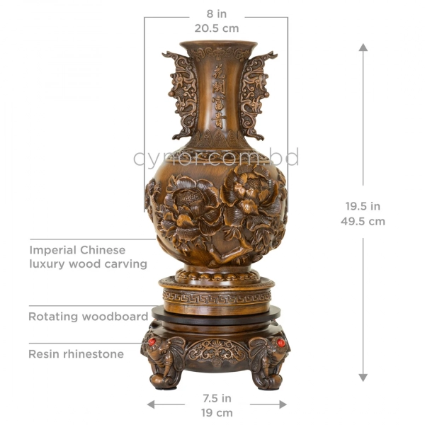 HD277-2-Luxury Chinese Feng Shui Hand-Carved Wood Decorative Display Vase with Polyresin Red Stones (16)