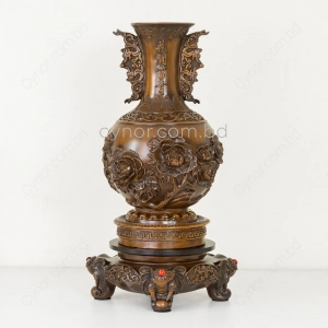 HD277-2-Luxury Chinese Feng Shui Hand-Carved Wood Decorative Display Vase with Polyresin Red Stones (6)