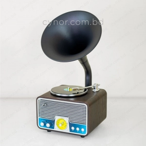 HD279-Luxury Vintage Gramophone Bluetooth Speaker and FM Radio with Spinning Disk (10)