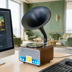 HD279-Luxury Vintage Gramophone Bluetooth Speaker and FM Radio with Spinning Disk (2)