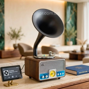 HD279-Luxury Vintage Gramophone Bluetooth Speaker and FM Radio with Spinning Disk (3)