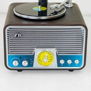 HD279-Luxury Vintage Gramophone Bluetooth Speaker and FM Radio with Spinning Disk (6)