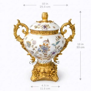 KC270-Premium Vintage Ceramic Candy and Sweet Jar with Ornate Golden Polyresin Handles and Base (2)