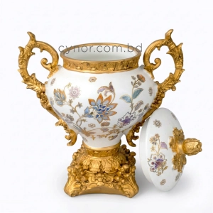 KC270-Premium Vintage Ceramic Candy and Sweet Jar with Ornate Golden Polyresin Handles and Base (6)