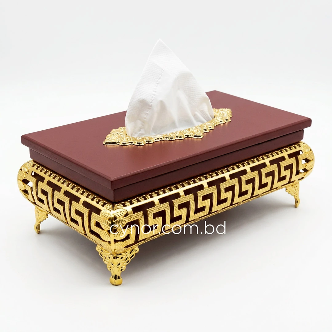 KC271-1-Wooden Body Golden Metal Greek Key pattern Tissue Box Holder (3) KC271-1-Wooden Body Golden Metal Greek Key pattern Tissue Box Holder (3)