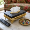 KC271-2-Wooden Black Body Golden Metal Floral Lattice Pattern Tissue Box Holder (1)