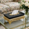 KC271-2-Wooden Black Body Golden Metal Floral Lattice Pattern Tissue Box Holder (2)
