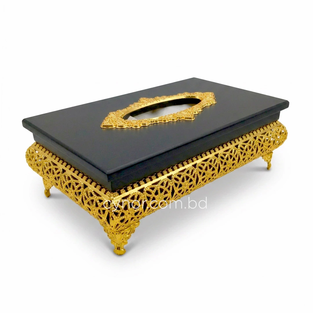 KC271-2-Wooden Black Body Golden Metal Floral Lattice Pattern Tissue Box Holder (4) KC271-2-Wooden Black Body Golden Metal Floral Lattice Pattern Tissue Box Holder (4)