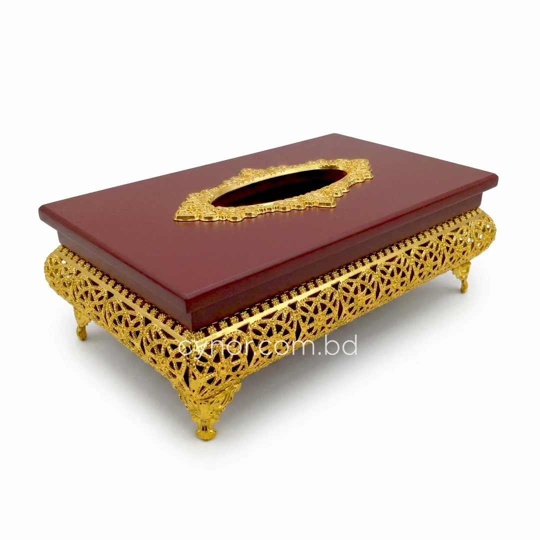 KC271-3-Wooden Body Golden Metal Floral Lattice Pattern Tissue Box Holder (3) KC271-3-Wooden Body Golden Metal Floral Lattice Pattern Tissue Box Holder (3)