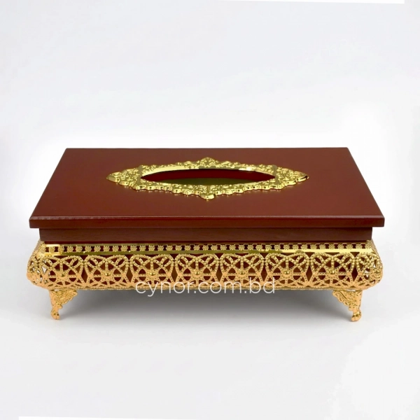 KC271-3-Wooden Body Golden Metal Floral Lattice Pattern Tissue Box Holder (4)
