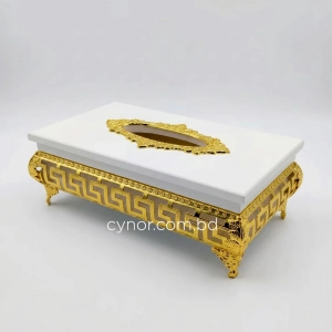 KC271-4-Wooden White Body Golden Metal Greek Key pattern Tissue Box Holde (2)