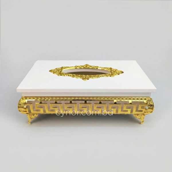KC271-4-Wooden White Body Golden Metal Greek Key pattern Tissue Box Holde (3)