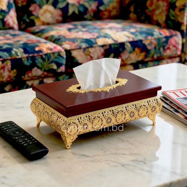 KC271-5-Wooden-Body-Golden-Metal-Mandala Pattern-Tissue-Box-Holder-(4)