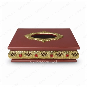 KC272-1-Wooden Body Golden Metal Pattern Plastic Gemstone Embossed Tissue Box Holder (4)