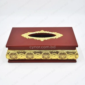 KC272-2-Wooden Body Golden Metal Mandala Pattern Tissue Box Holder (3)