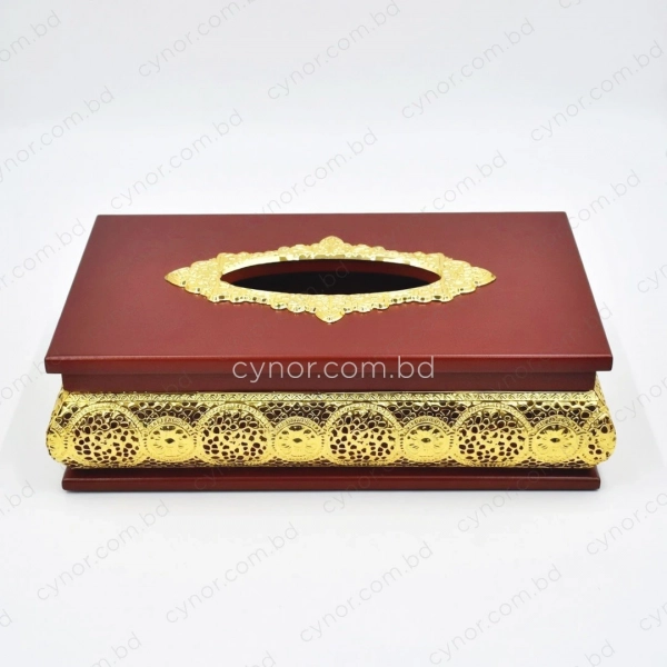 KC272-2-Wooden Body Golden Metal Mandala Pattern Tissue Box Holder (3)