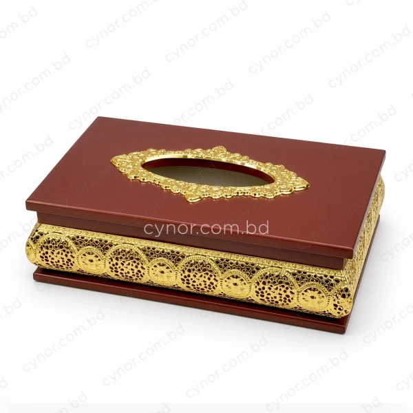 KC272-2-Wooden Body Golden Metal Mandala Pattern Tissue Box Holder (4)
