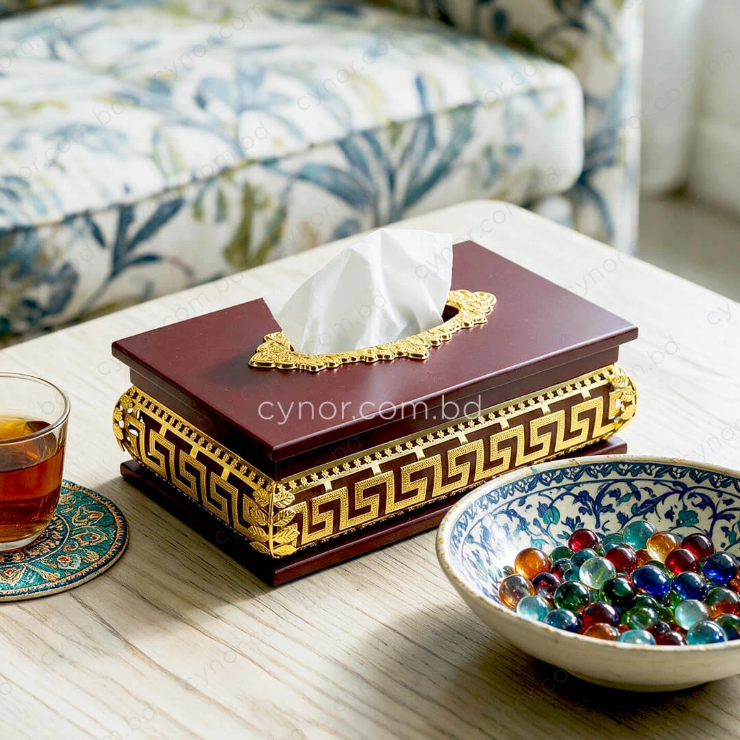 KC272-3-Wooden Body Golden Metal Greek Key Pattern Tissue Box Holder (2) KC272-3-Wooden Body Golden Metal Greek Key Pattern Tissue Box Holder (2)