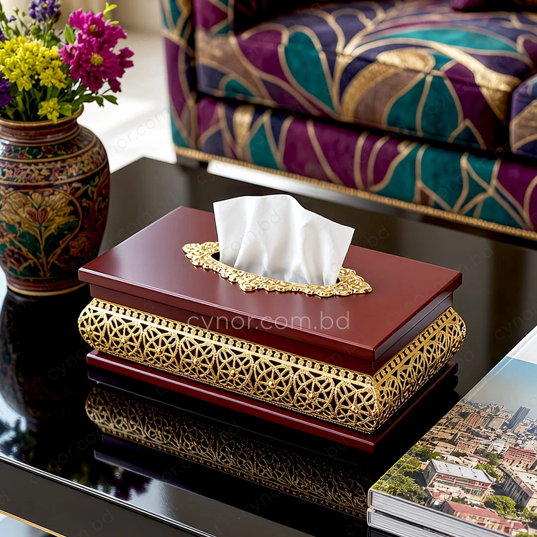 KC272-4-Wooden Body Golden Color Metal Floral Lattice Pattern Tissue Box Holder (2) KC272-4-Wooden Body Golden Color Metal Floral Lattice Pattern Tissue Box Holder (2)