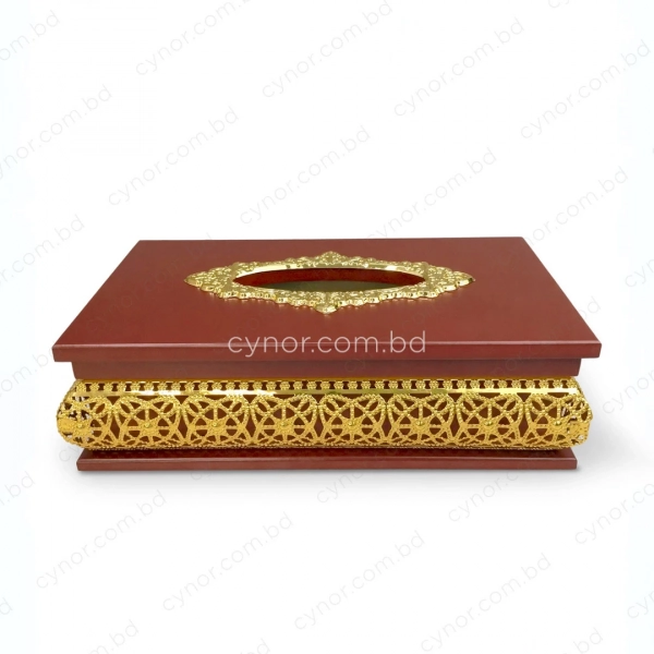 KC272-4-Wooden Body Golden Color Metal Floral Lattice Pattern Tissue Box Holder (3)