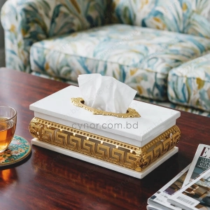 KC272-5-Wooden White Body Golden Color Metal Greek Key Pattern Tissue Box Holder (1)