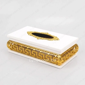 KC272-5-Wooden White Body Golden Color Metal Greek Key Pattern Tissue Box Holder (3)