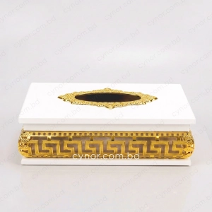 KC272-5-Wooden White Body Golden Color Metal Greek Key Pattern Tissue Box Holder (4)
