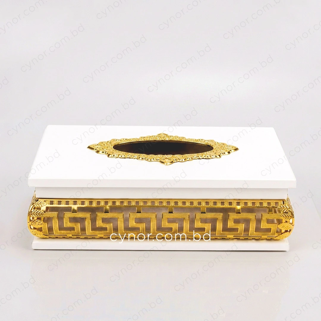 KC272-5-Wooden White Body Golden Color Metal Greek Key Pattern Tissue Box Holder (4) KC272-5-Wooden White Body Golden Color Metal Greek Key Pattern Tissue Box Holder (4)