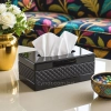 KC273-1-Premium Quilted Leatherette and Black Mirrored Glass Tissue Box Holder (1)