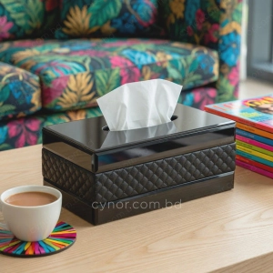 KC273-1-Premium Quilted Leatherette and Black Mirrored Glass Tissue Box Holder (2)