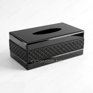 KC273-1-Premium Quilted Leatherette and Black Mirrored Glass Tissue Box Holder (4)