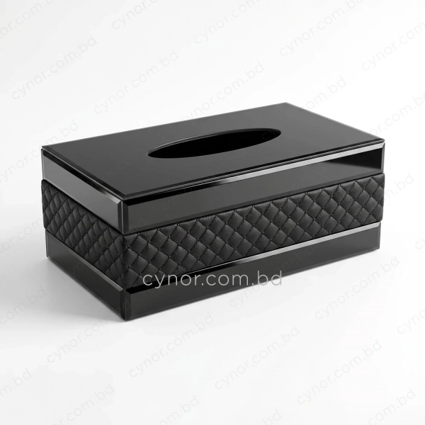 KC273-1-Premium Quilted Leatherette and Black Mirrored Glass Tissue Box Holder (4)