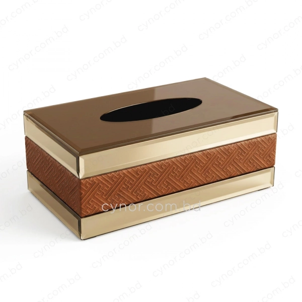KC273-2-Premium Embossed Leatherette and Gold Mirrored Glass Tissue Box Holder (2)