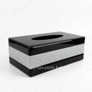 KC273-3-Premium Silver-Gray Leatherette and Black Mirrored Glass Tissue Box Holder (3)