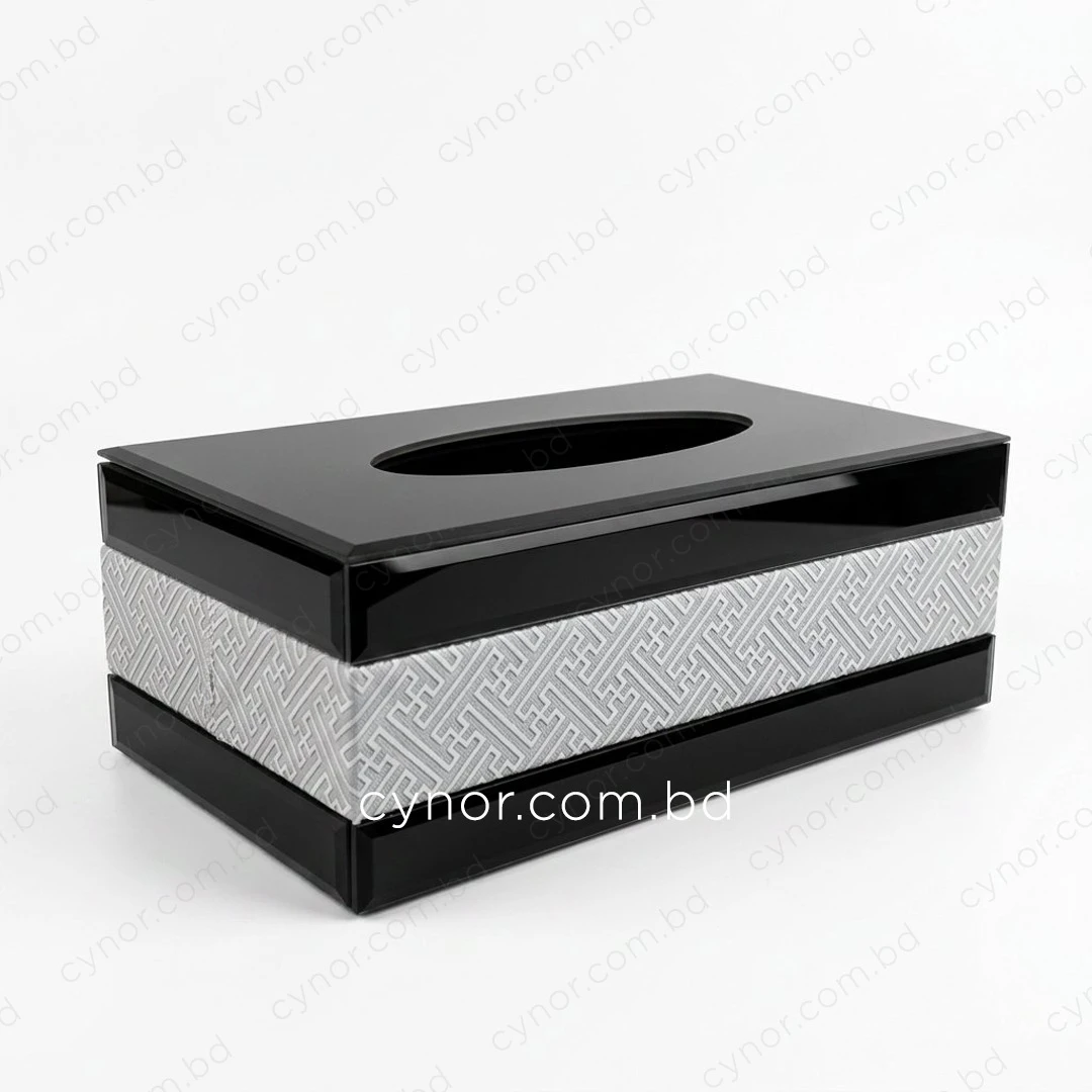 KC273-3-Premium Silver-Gray Leatherette and Black Mirrored Glass Tissue Box Holder (3) KC273-3-Premium Silver-Gray Leatherette and Black Mirrored Glass Tissue Box Holder (3)