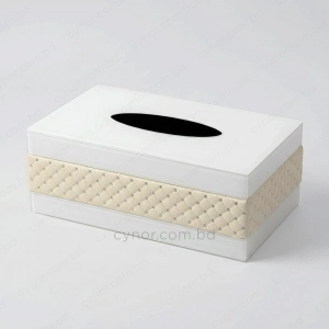 KC273-4-Premium Quilted Beige Leatherette and White Mirrored Glass Tissue Box Holder (2)