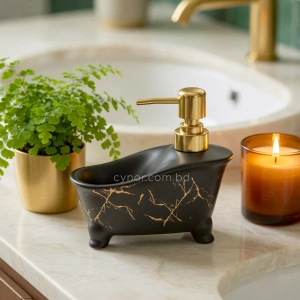 KC274-Bathtub Shape Ceramic Soap Dispenser with Golden Color Plastic Pump (2)