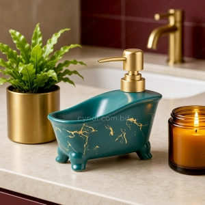 KC274-Bathtub Shape Ceramic Soap Dispenser with Golden Color Plastic Pump (4)