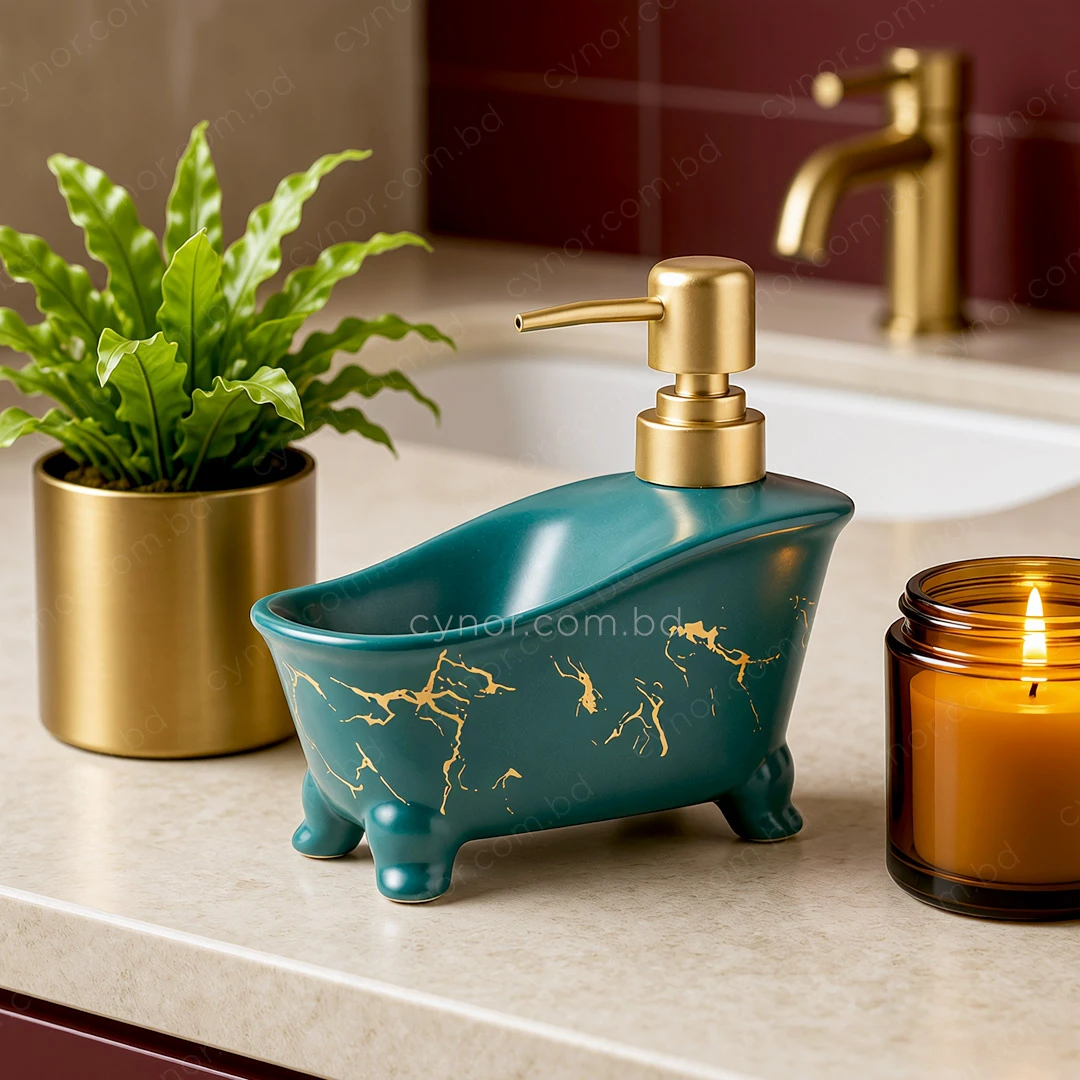 KC274-Bathtub Shape Ceramic Soap Dispenser with Golden Color Plastic Pump (4) KC274-Bathtub Shape Ceramic Soap Dispenser with Golden Color Plastic Pump (4)