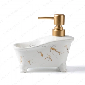 KC274-Bathtub Shape Ceramic Soap Dispenser with Golden Color Plastic Pump (6)