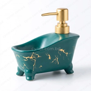 KC274-Bathtub Shape Ceramic Soap Dispenser with Golden Color Plastic Pump (7)