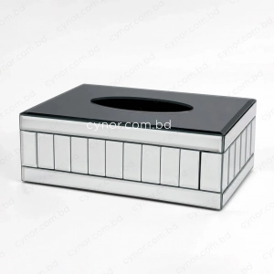 KC275-1-Premium Smoked Mirrored Glass Beveled Panel Design Tissue Box Holder (2)