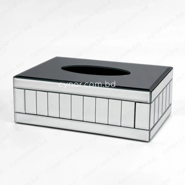 KC275-1-Premium Smoked Mirrored Glass Beveled Panel Design Tissue Box Holder (2)