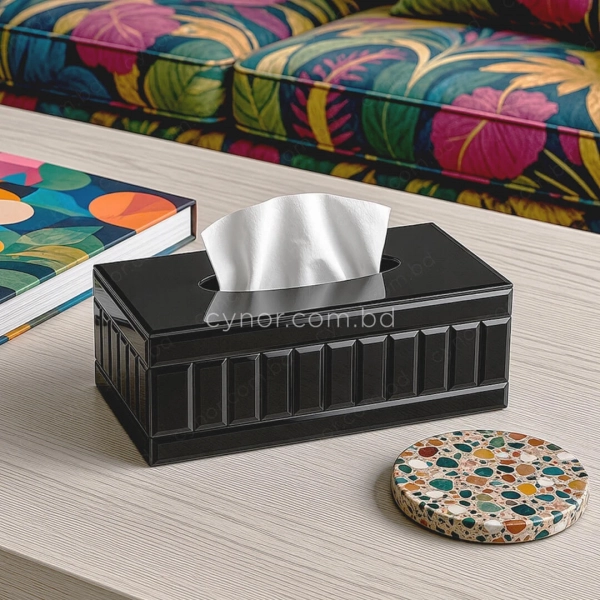 KC275-4-Premium Black Tinted Mirrored Glass Panel Design Tissue Box Holder (2)