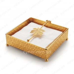 KC276-1-Metal Body Ornate Maple Leaf Pattern Golden Napkin Holder (4)