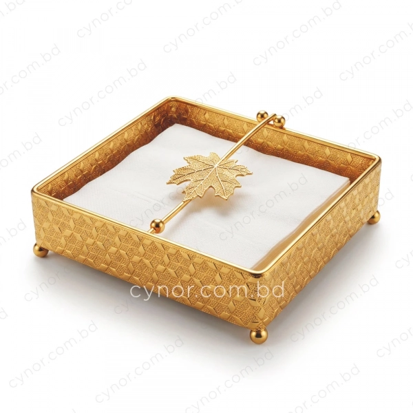 KC276-1-Metal Body Ornate Maple Leaf Pattern Golden Napkin Holder (4)