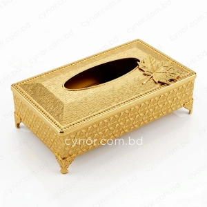 KC277-Metal Golden Geometric Pattern Tissue Box with Maple Leaf Accent (2)